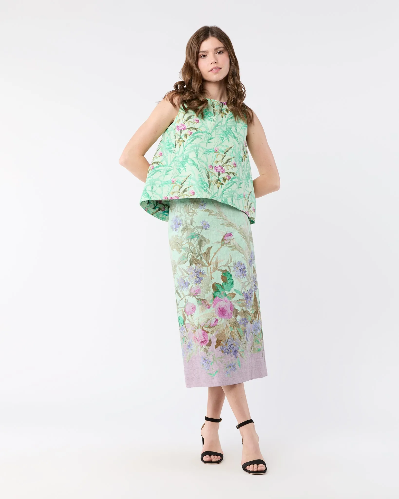 Pencil Skirt in Heath Mint Rustic Shot Cotton
