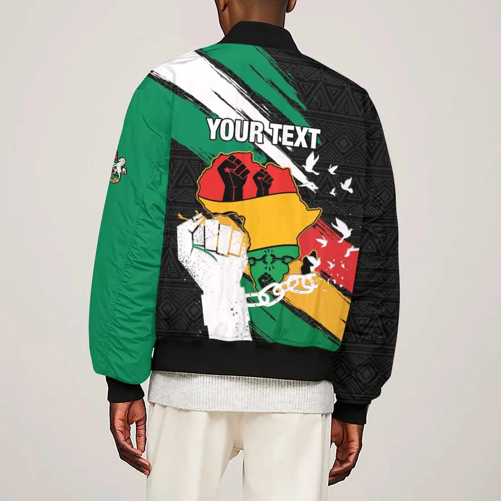 Personalised Afro Nigeria Juneteenth Sleeve Zip Bomber Jacket Freedom Day LT15