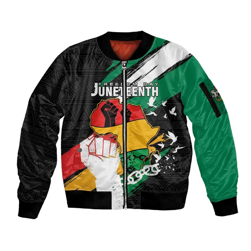 Personalised Afro Nigeria Juneteenth Sleeve Zip Bomber Jacket Freedom Day LT15