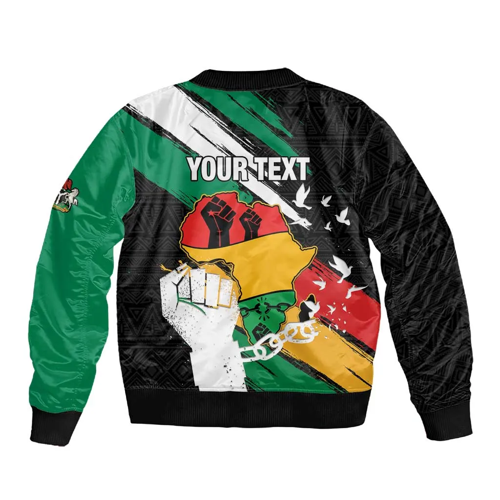 Personalised Afro Nigeria Juneteenth Sleeve Zip Bomber Jacket Freedom Day LT15