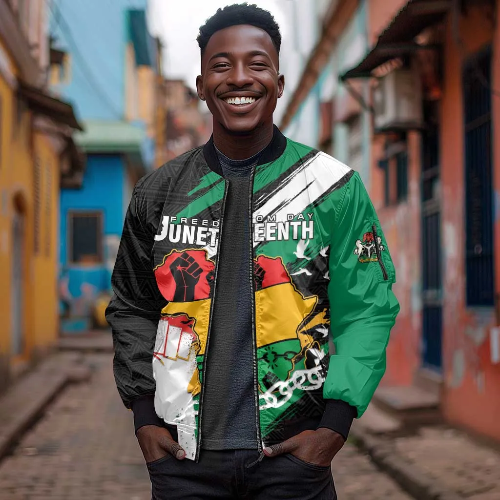 Personalised Afro Nigeria Juneteenth Sleeve Zip Bomber Jacket Freedom Day LT15