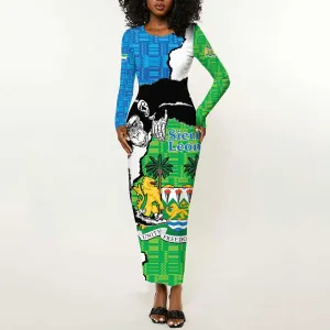 Personalised Afro Sierra Leone Long Sleeve Bodycon Dress Chimpanzee Mix African Pattern LT15