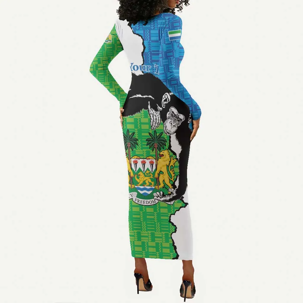 Personalised Afro Sierra Leone Long Sleeve Bodycon Dress Chimpanzee Mix African Pattern LT15
