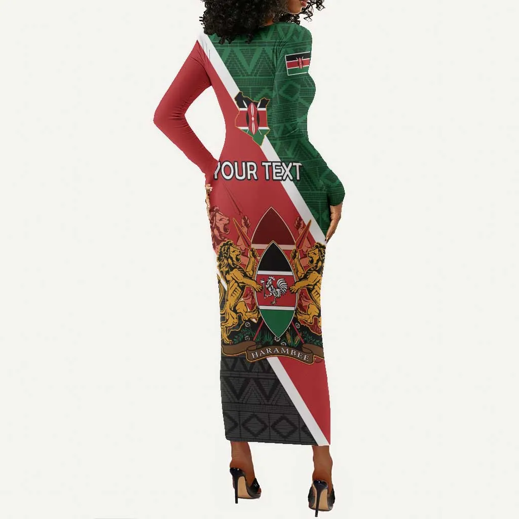 Personalised Kenya Long Sleeve Bodycon Dress Flag Style - African Pattern LT15
