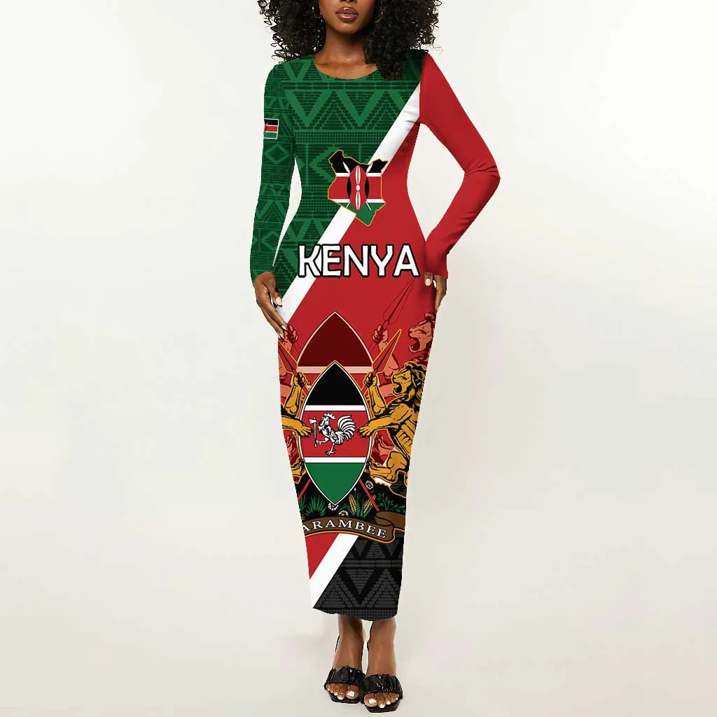 Personalised Kenya Long Sleeve Bodycon Dress Flag Style - African Pattern LT15