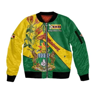 Personalised Proudly Zimbabwe Sleeve Zip Bomber Jacket Happy Independence Day LT15