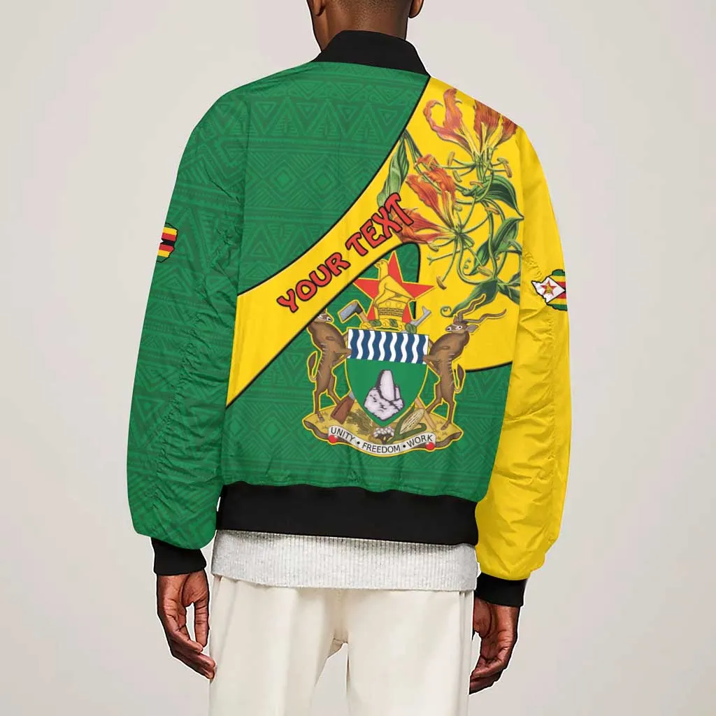 Personalised Proudly Zimbabwe Sleeve Zip Bomber Jacket Happy Independence Day LT15