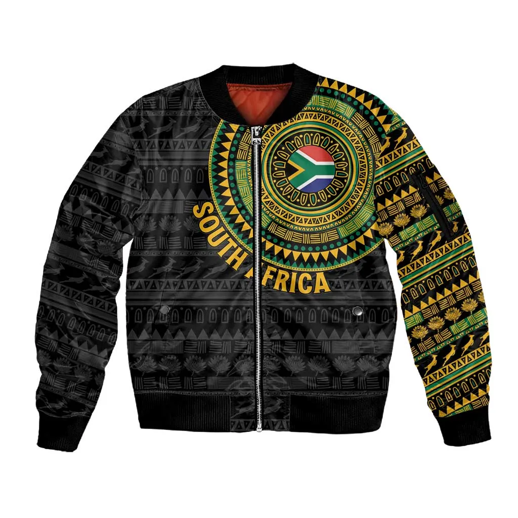 Personalised South Africa African Tribal Pattern Sleeve Zip Bomber Jacket Chest Arm Tattoo LT15