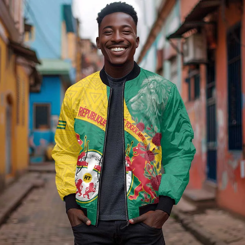 Personalised Togo Bomber Jacket Coat Of Arms - African Mix Rose Pattern LT15