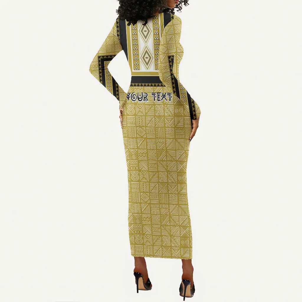 Personalized African Dashiki Long Sleeve Bodycon Dress - Mudcloth Style DT02