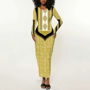 Personalized African Dashiki Long Sleeve Bodycon Dress - Mudcloth Style DT02