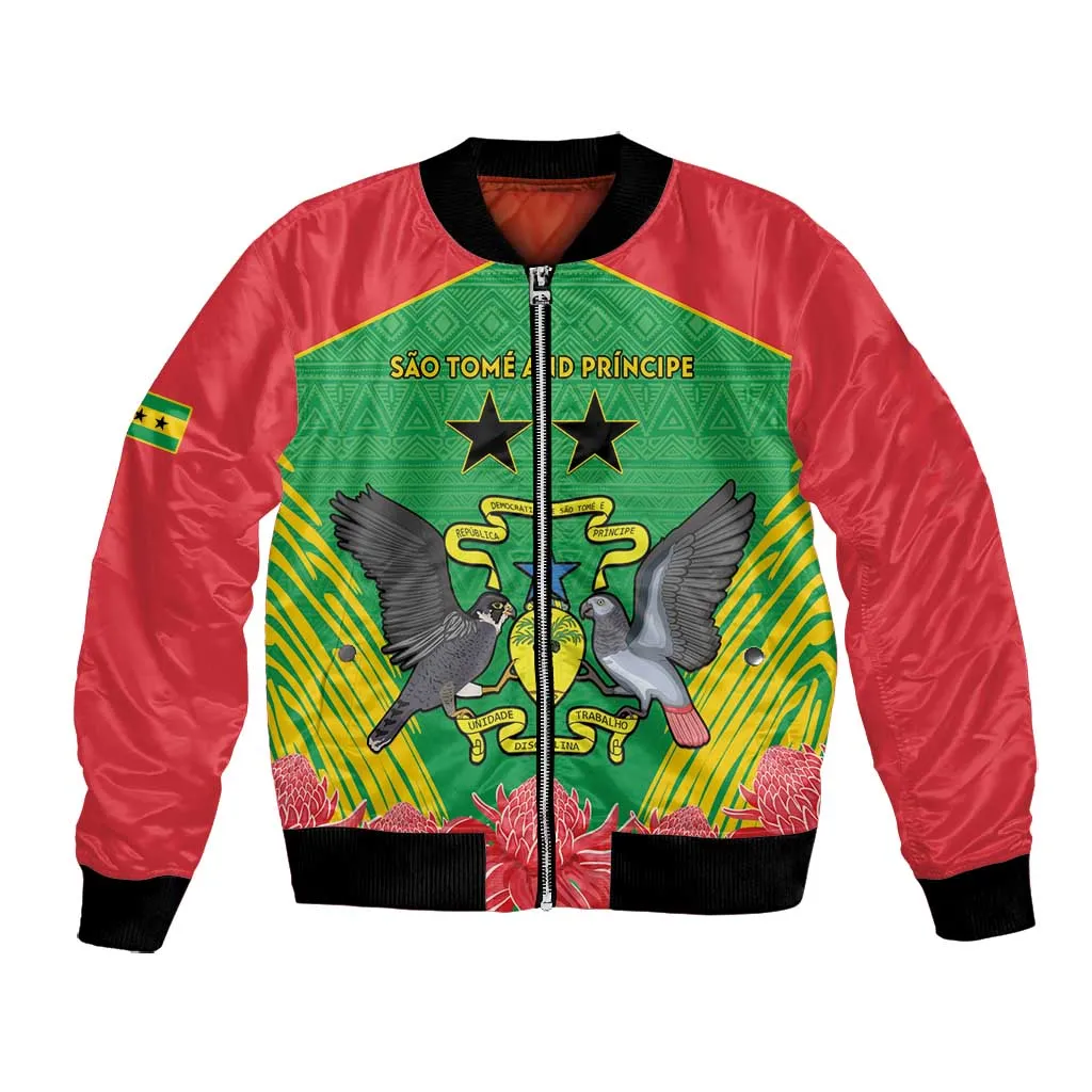 Personalized Afro Sao Tome and Principe Bomber Jacket Coat Of Arms - African Pattern LT15