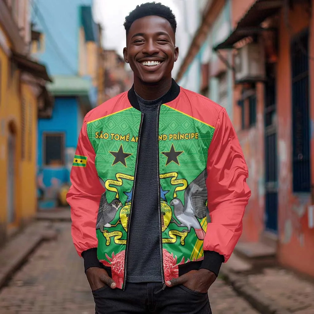 Personalized Afro Sao Tome and Principe Bomber Jacket Coat Of Arms - African Pattern LT15
