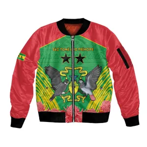 Personalized Afro Sao Tome and Principe Sleeve Zip Bomber Jacket Coat Of Arms - African Pattern LT15