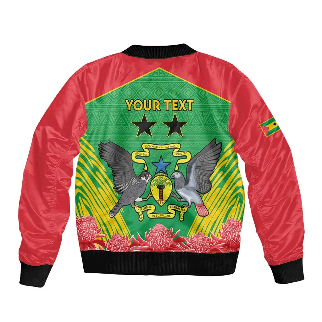 Personalized Afro Sao Tome and Principe Sleeve Zip Bomber Jacket Coat Of Arms - African Pattern LT15