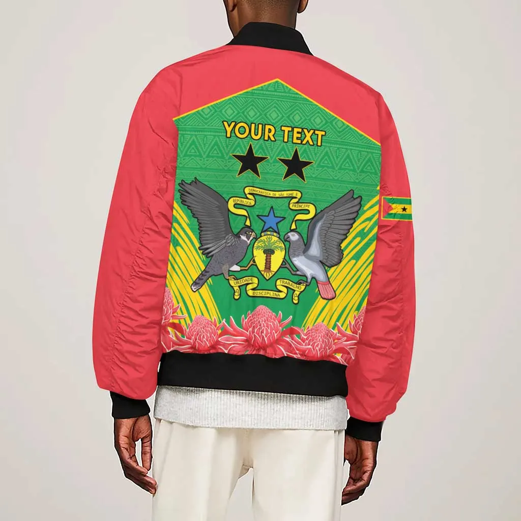 Personalized Afro Sao Tome and Principe Sleeve Zip Bomber Jacket Coat Of Arms - African Pattern LT15