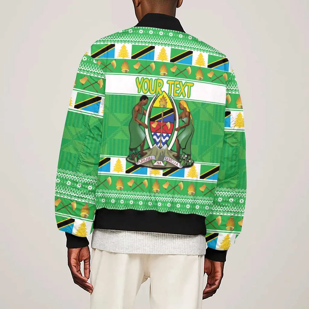 Personalized Afro Tanzania Christmas Sleeve Zip Bomber Jacket Heri ya Krismasi With Coat Of Arms LT18