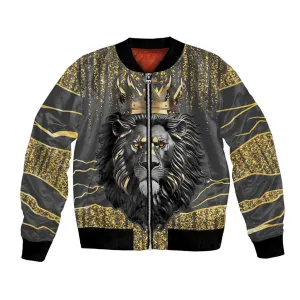 Personalized Black and Gold Lion Africa Bomber Jacket DT03