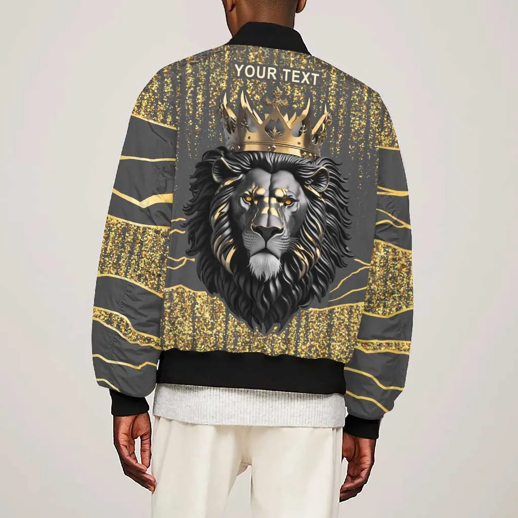Personalized Black and Gold Lion Africa Bomber Jacket DT03