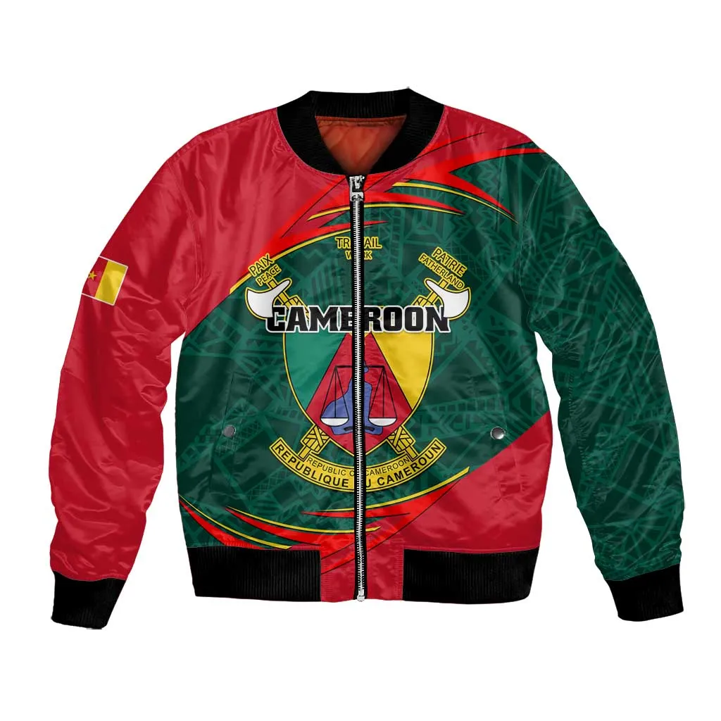 Personalized Cameroon Bomber Jacket with Cameroun Coat of Arms and African Pattern LT01
