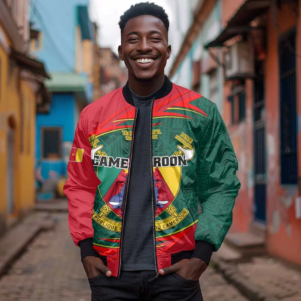 Personalized Cameroon Bomber Jacket with Cameroun Coat of Arms and African Pattern LT01