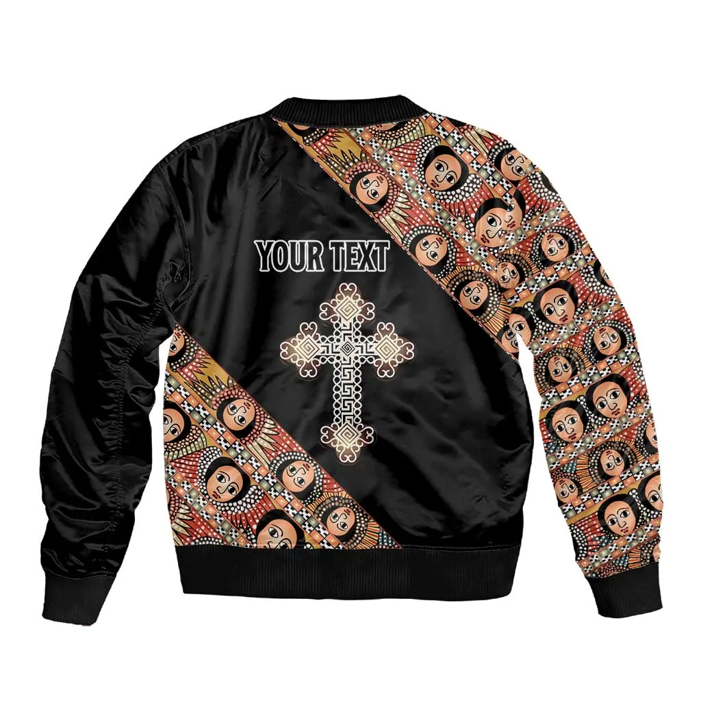 Personalized Ethiopia Sleeve Zip Bomber Jacket Ethiopian Orthodox Church Angel Black Color LT15