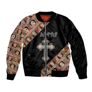 Personalized Ethiopia Sleeve Zip Bomber Jacket Ethiopian Orthodox Church Angel Black Color LT15