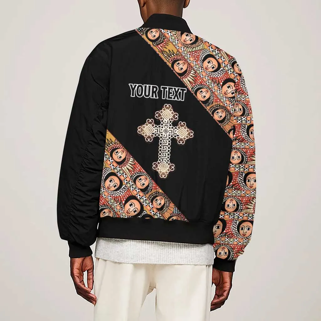 Personalized Ethiopia Sleeve Zip Bomber Jacket Ethiopian Orthodox Church Angel Black Color LT15