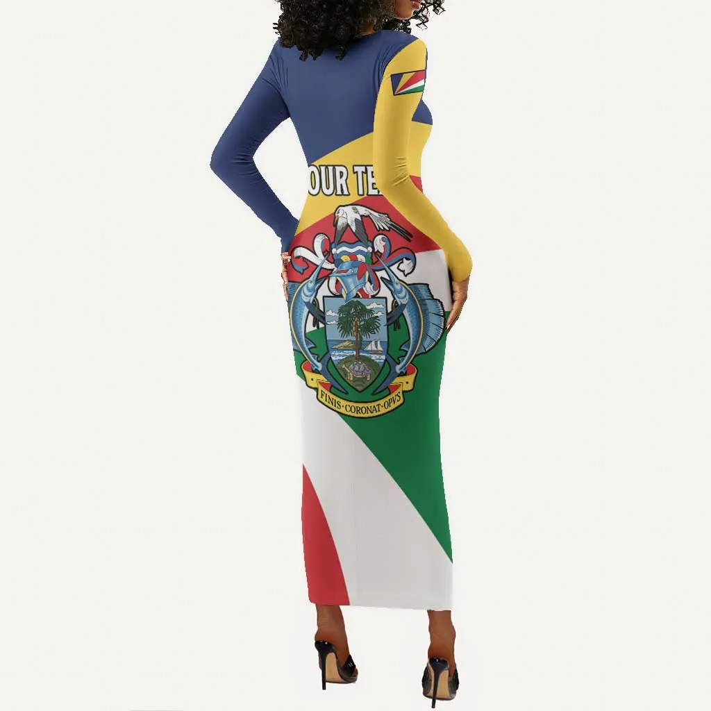 Personalized Happy Seychelles Independence Day Long Sleeve Bodycon Dress Black Parrot Coat Of Arms LT15