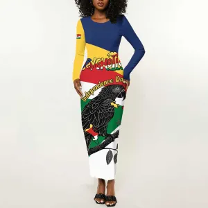 Personalized Happy Seychelles Independence Day Long Sleeve Bodycon Dress Black Parrot Coat Of Arms LT15