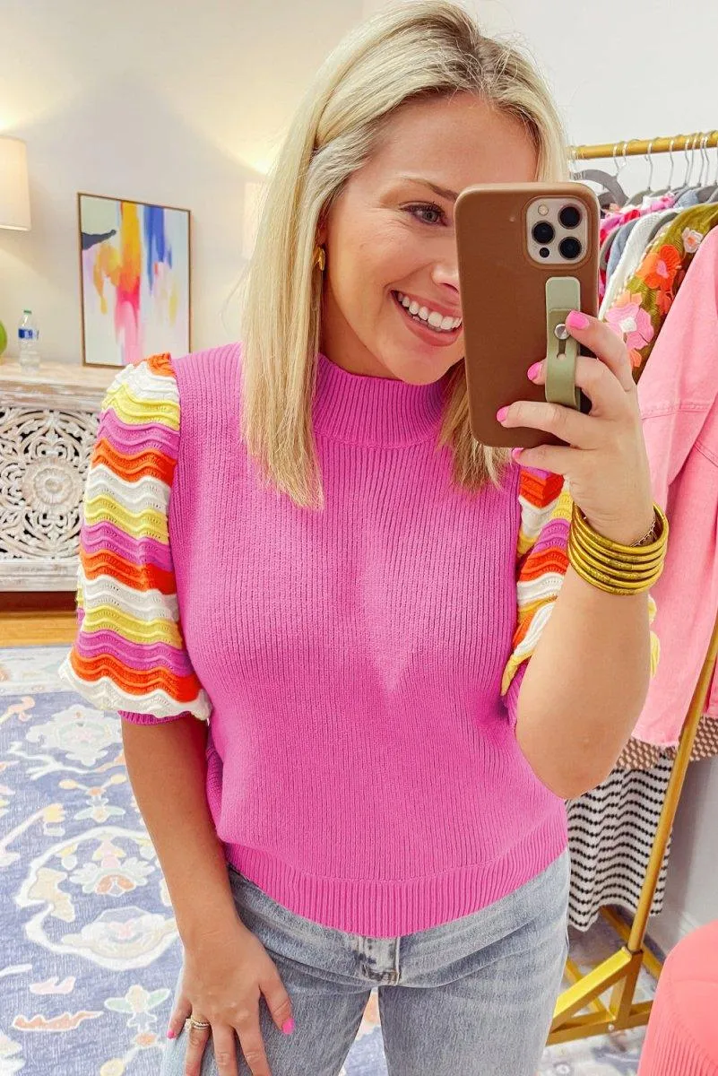Pink Knit Multicolor Sweater Top