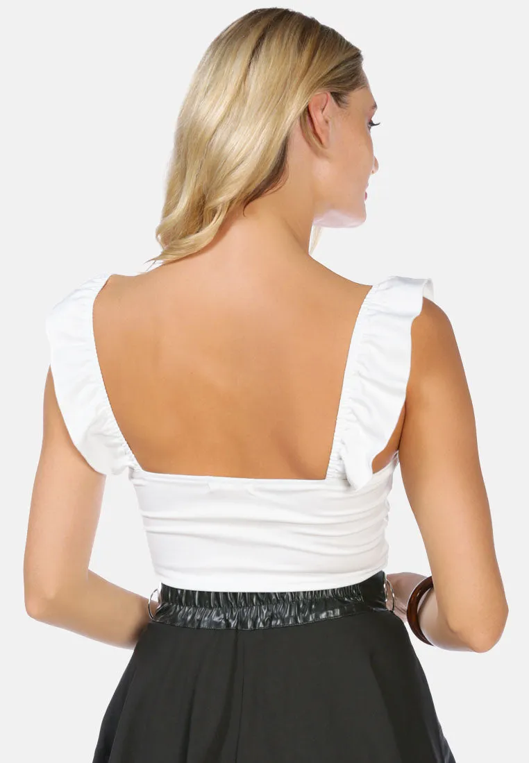 Pleat Detail Tie-Up Crop Top By Ruw