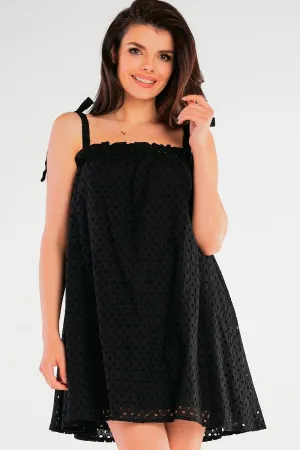Pleated Tie-Strap Flared Dress