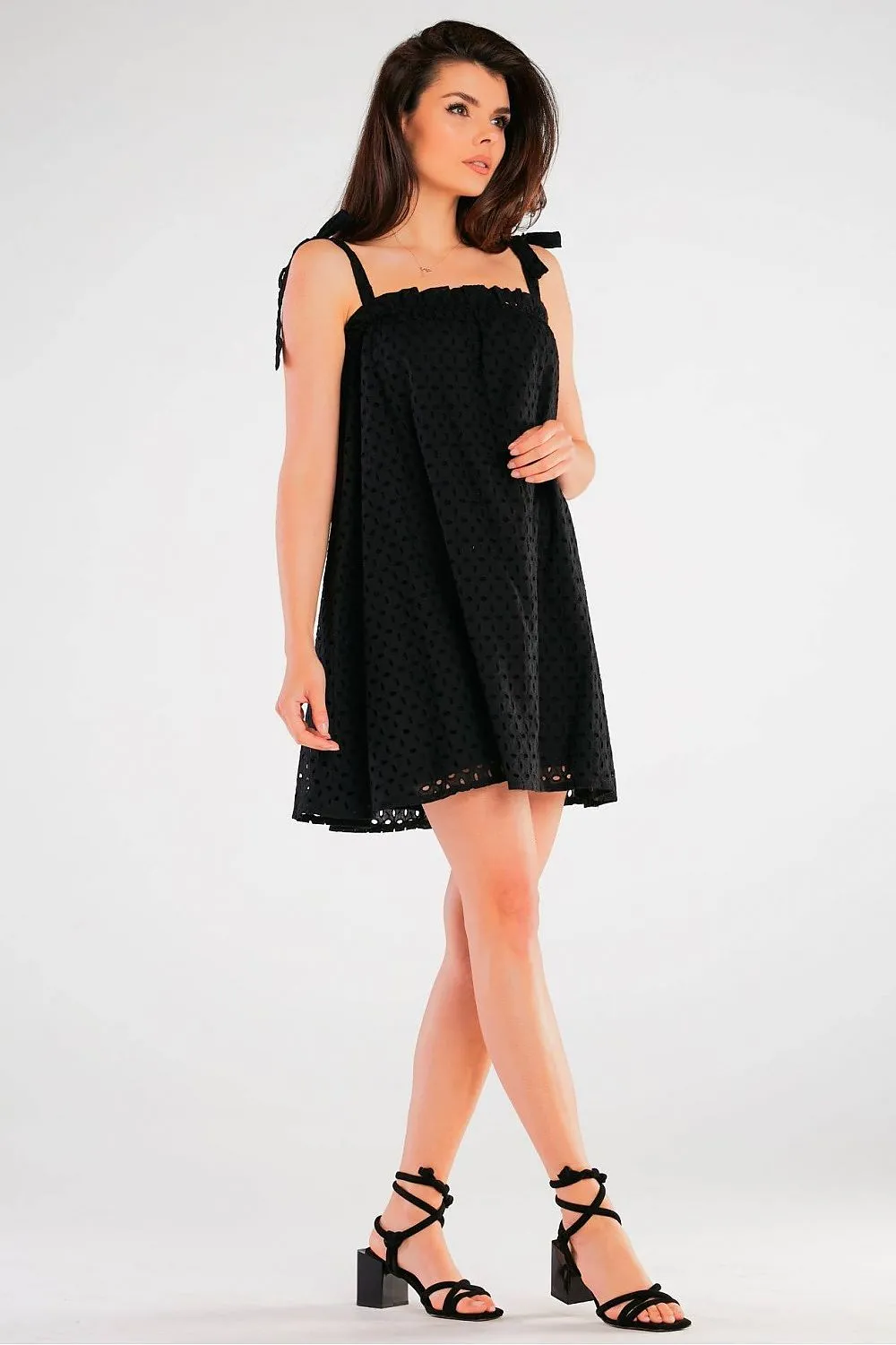 Pleated Tie-Strap Flared Dress
