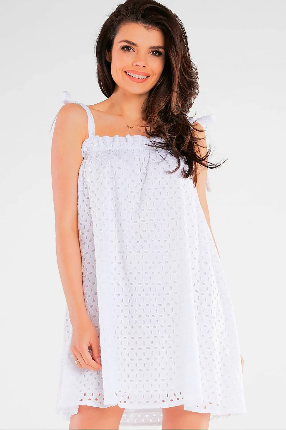 Pleated Tie-Strap Flared Dress