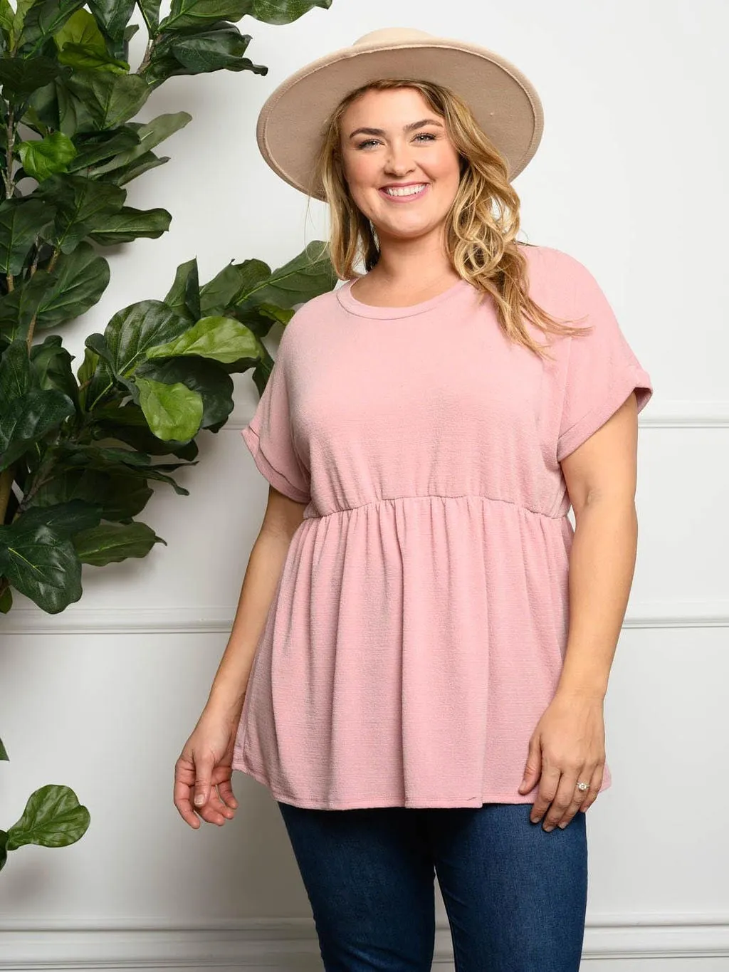PLUS SIZE SHORT SLEEVE BAYDOLL TOP