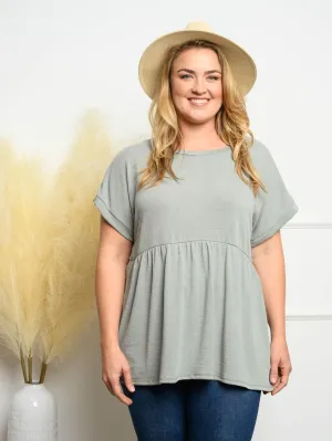 PLUS SIZE SHORT SLEEVE BAYDOLL TOP