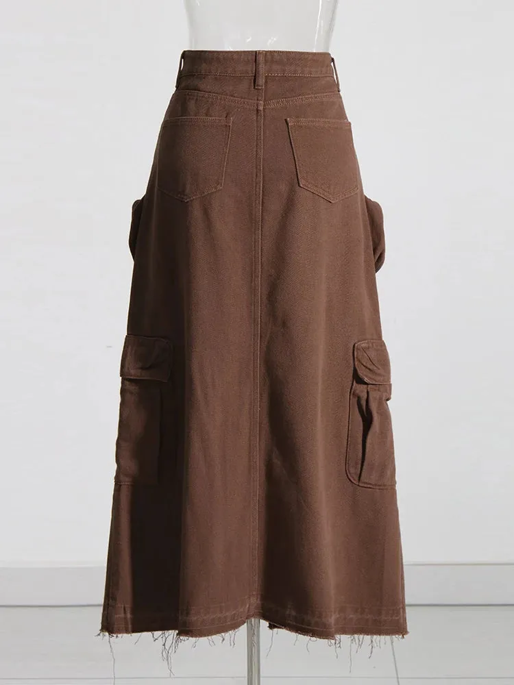 Pockets Split Denim Long Skirts