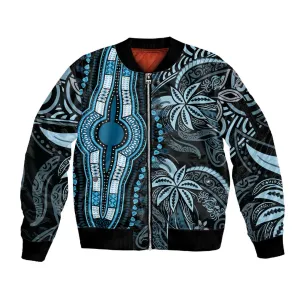 Polynesia Mixed African Dashiki Sleeve Zip Bomber Jacket Afro-pacific Culture - Blue LT9