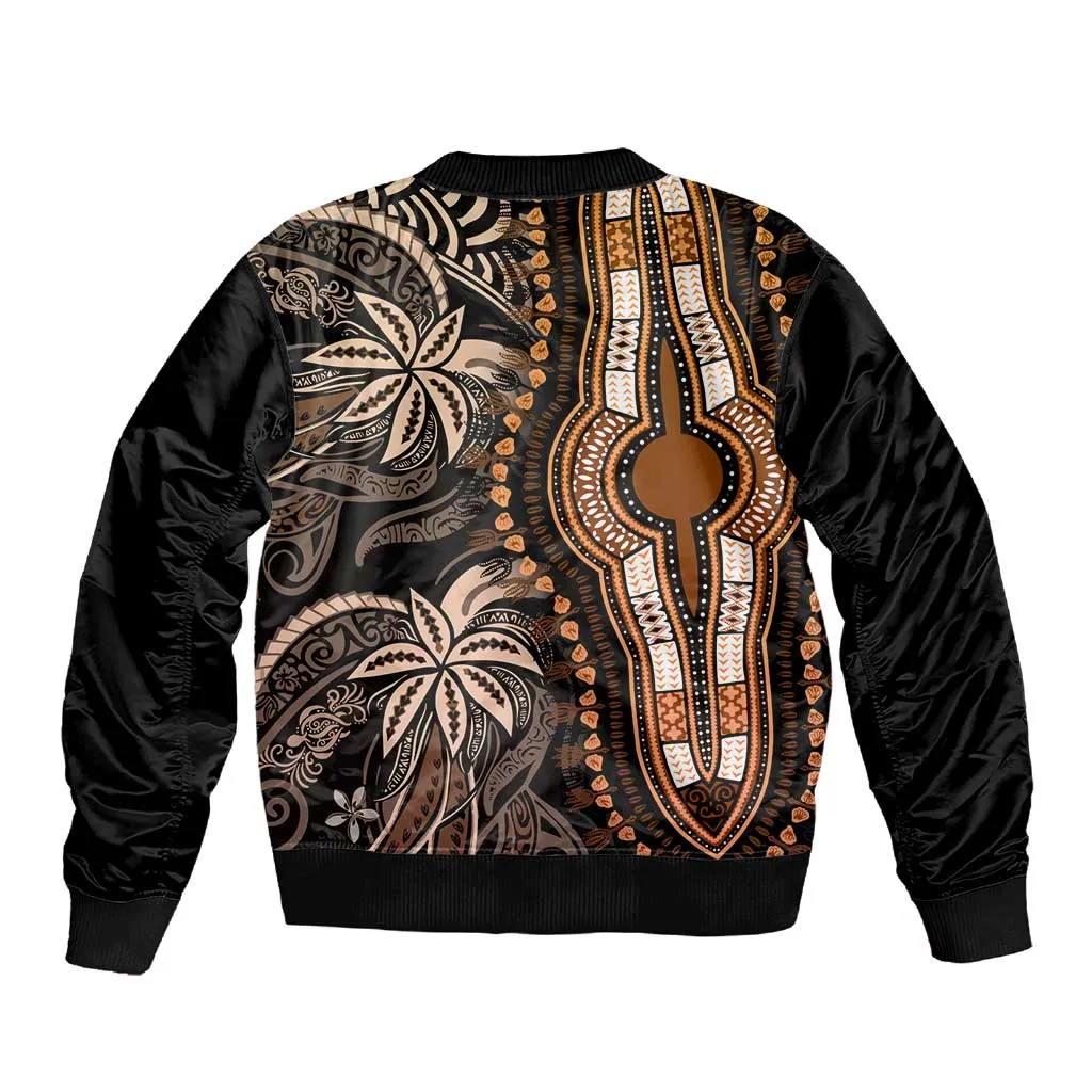 Polynesia Mixed African Dashiki Sleeve Zip Bomber Jacket Afro-pacific Culture - Gold LT9