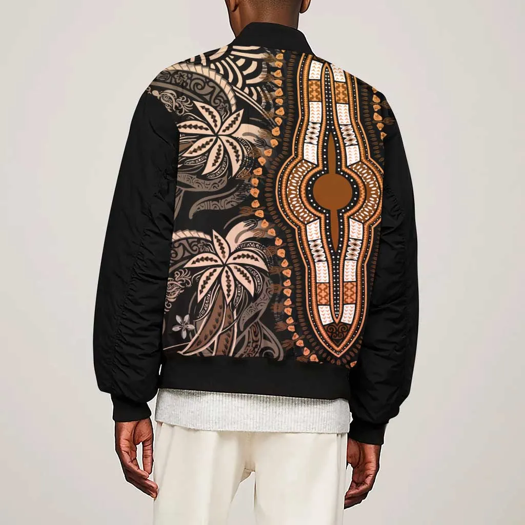 Polynesia Mixed African Dashiki Sleeve Zip Bomber Jacket Afro-pacific Culture - Gold LT9
