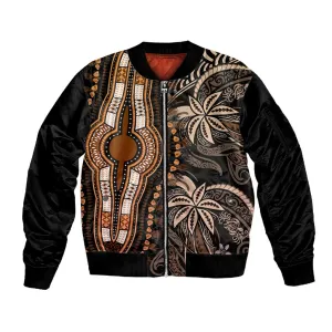 Polynesia Mixed African Dashiki Sleeve Zip Bomber Jacket Afro-pacific Culture - Gold LT9