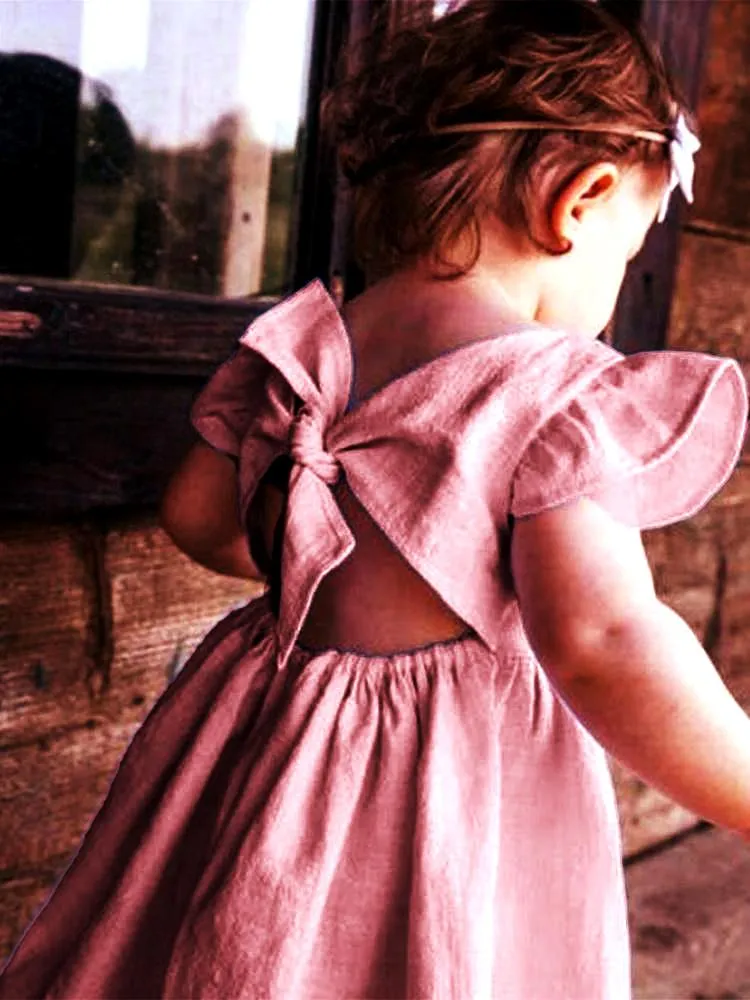 Pretty Pink Tie Bow Back Girls Party Dress - 6m to 4y