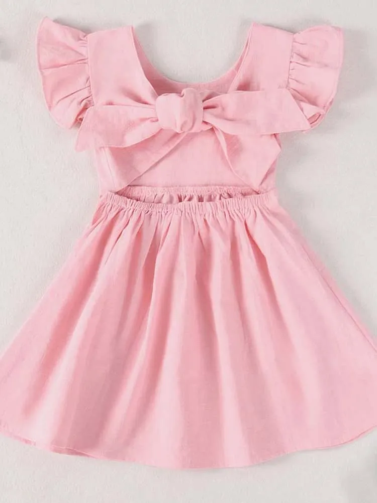 Pretty Pink Tie Bow Back Girls Party Dress - 6m to 4y