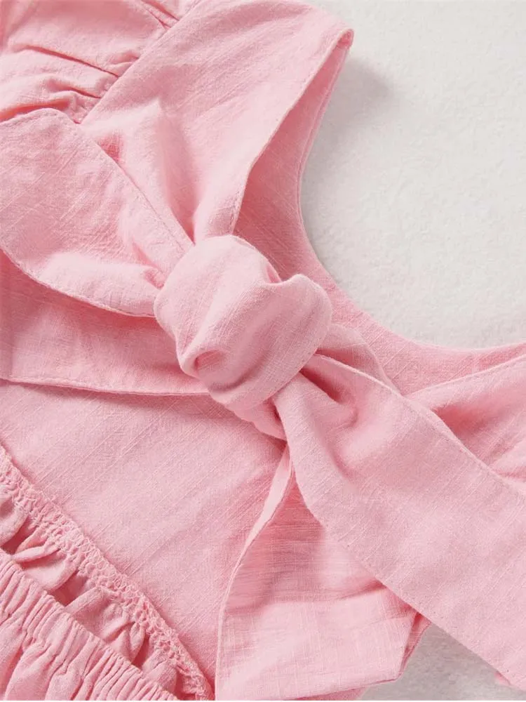 Pretty Pink Tie Bow Back Girls Party Dress - 6m to 4y