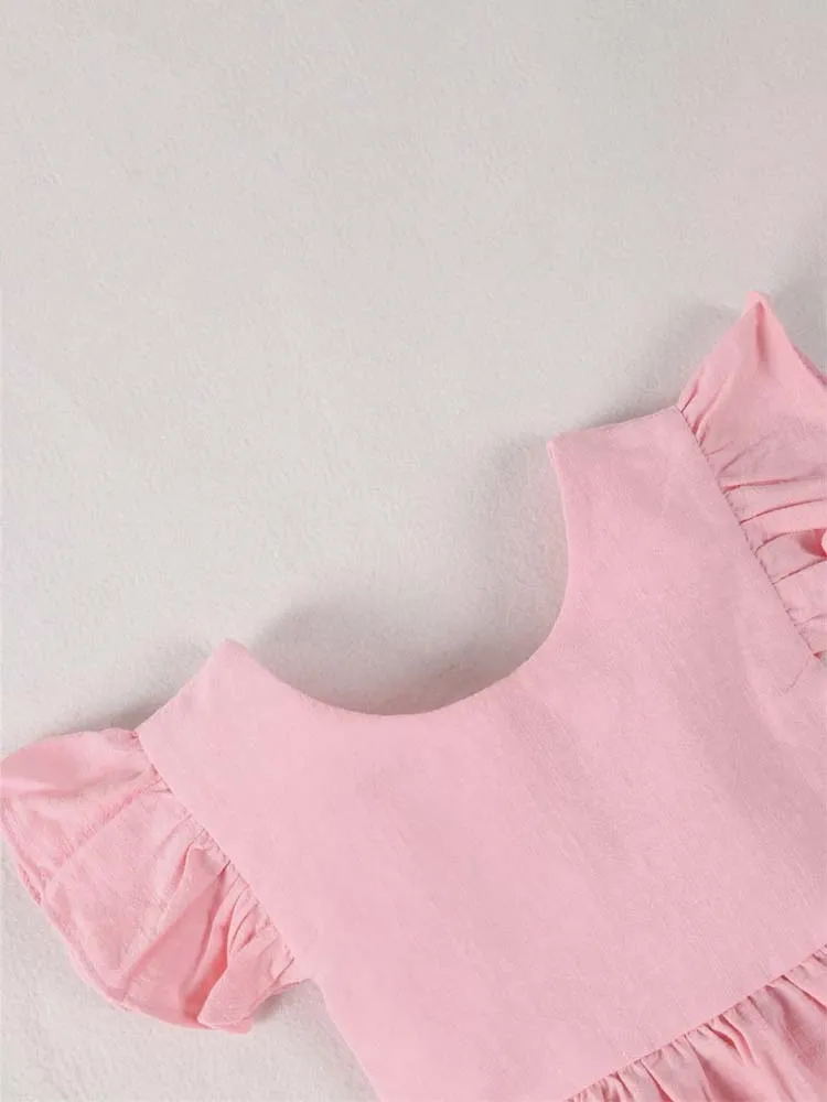 Pretty Pink Tie Bow Back Girls Party Dress - 6m to 4y