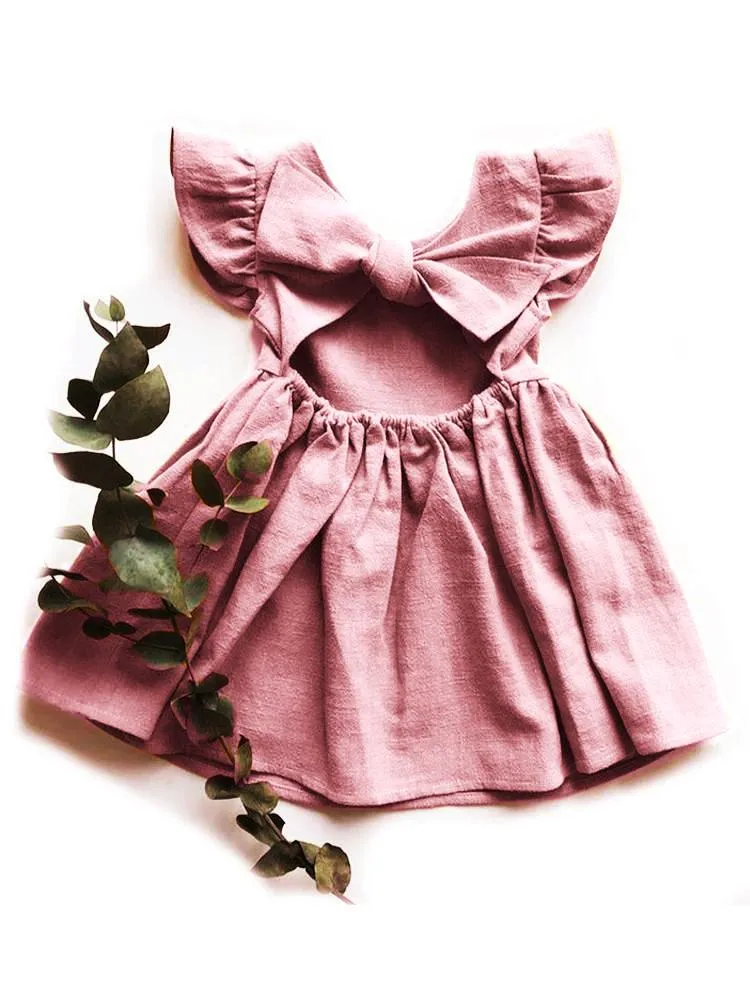 Pretty Pink Tie Bow Back Girls Party Dress - 6m to 4y