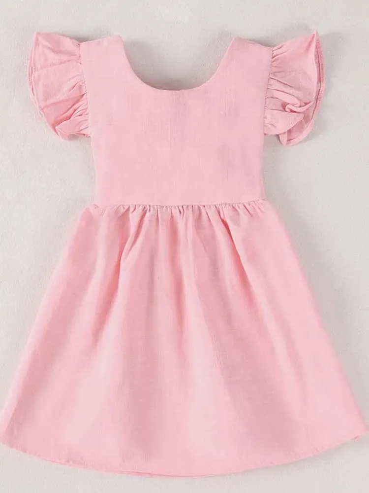 Pretty Pink Tie Bow Back Girls Party Dress - 6m to 4y