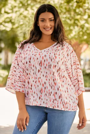 Printed 3/4 Dolman Sleeve Plus Size Blouse