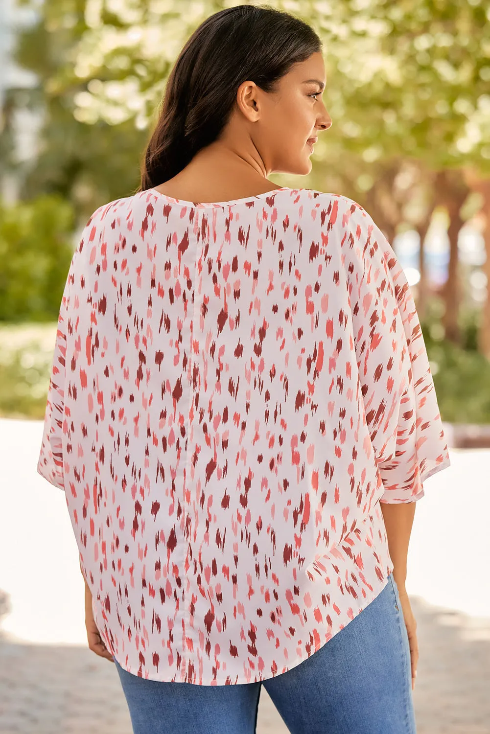 Printed 3/4 Dolman Sleeve Plus Size Blouse